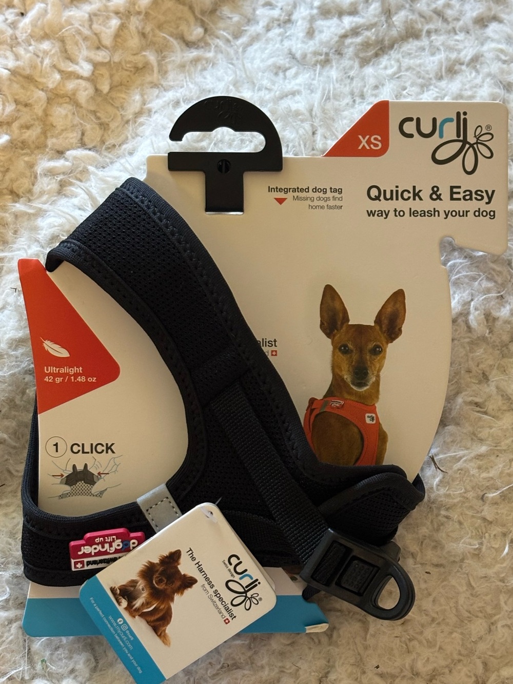 Curli Clasp Air-Mesh Dog Harness Black XS New In Package